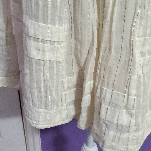 Rebecca Taylor Boho Cream Gauzy Pleated Balloon Sleeves Flowy Peasant Top 6 - Picture 4 of 14